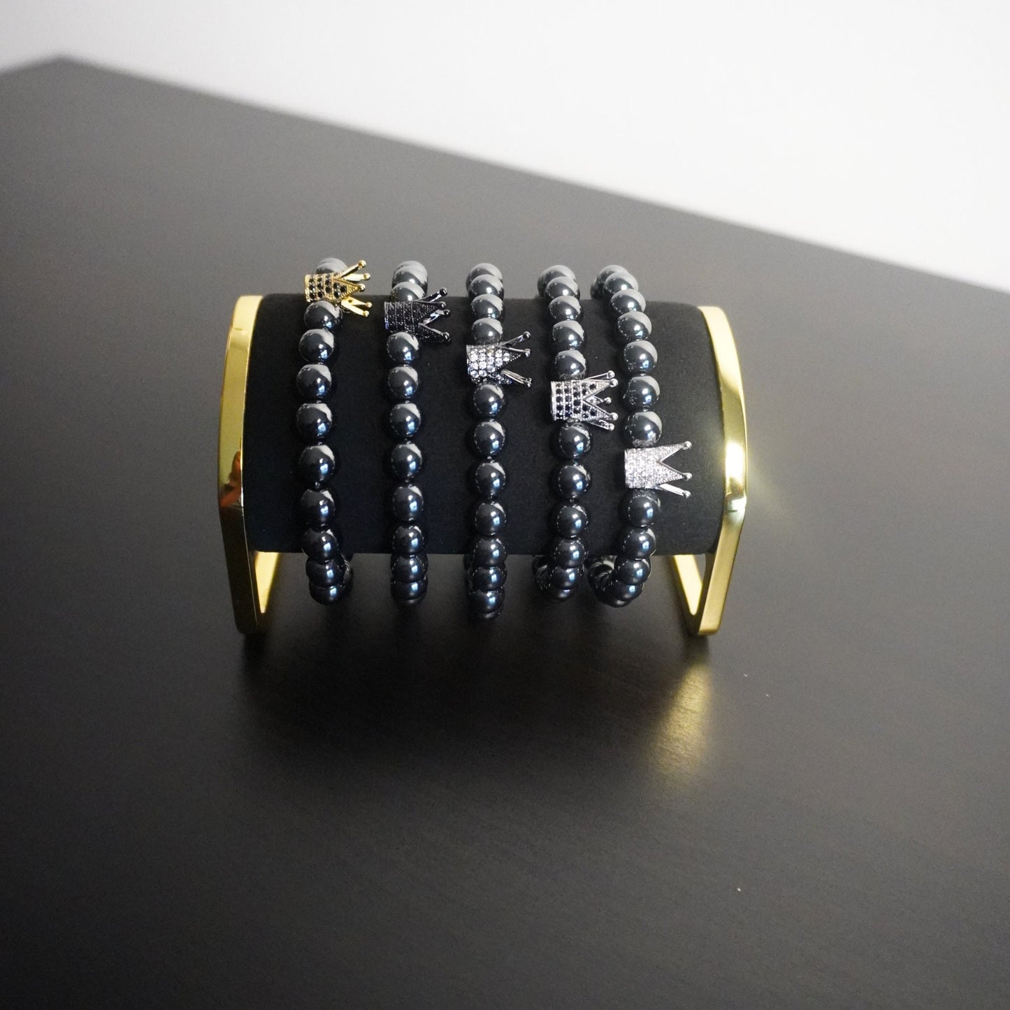 Regal Crown Hematite Bracelet - Elegant Gemstone Beaded Bracelet with Charm Accents for Sophisticated Style