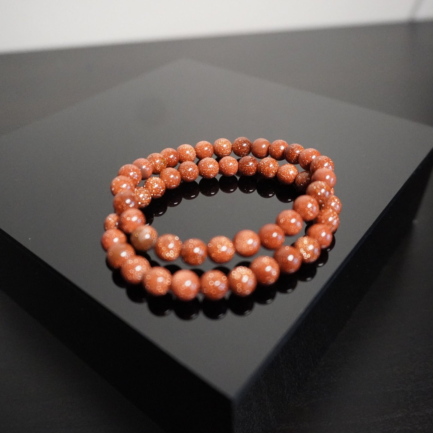 Handcrafted Goldstone Beaded Bracelet: Shimmering Elegant Jewelry