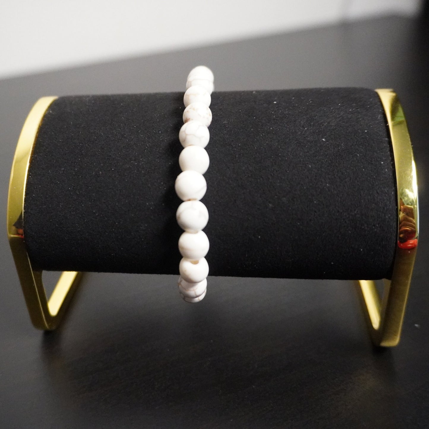 Handmade White Beaded Bracelet with Gold Accents - Elegant Chic Jewelry