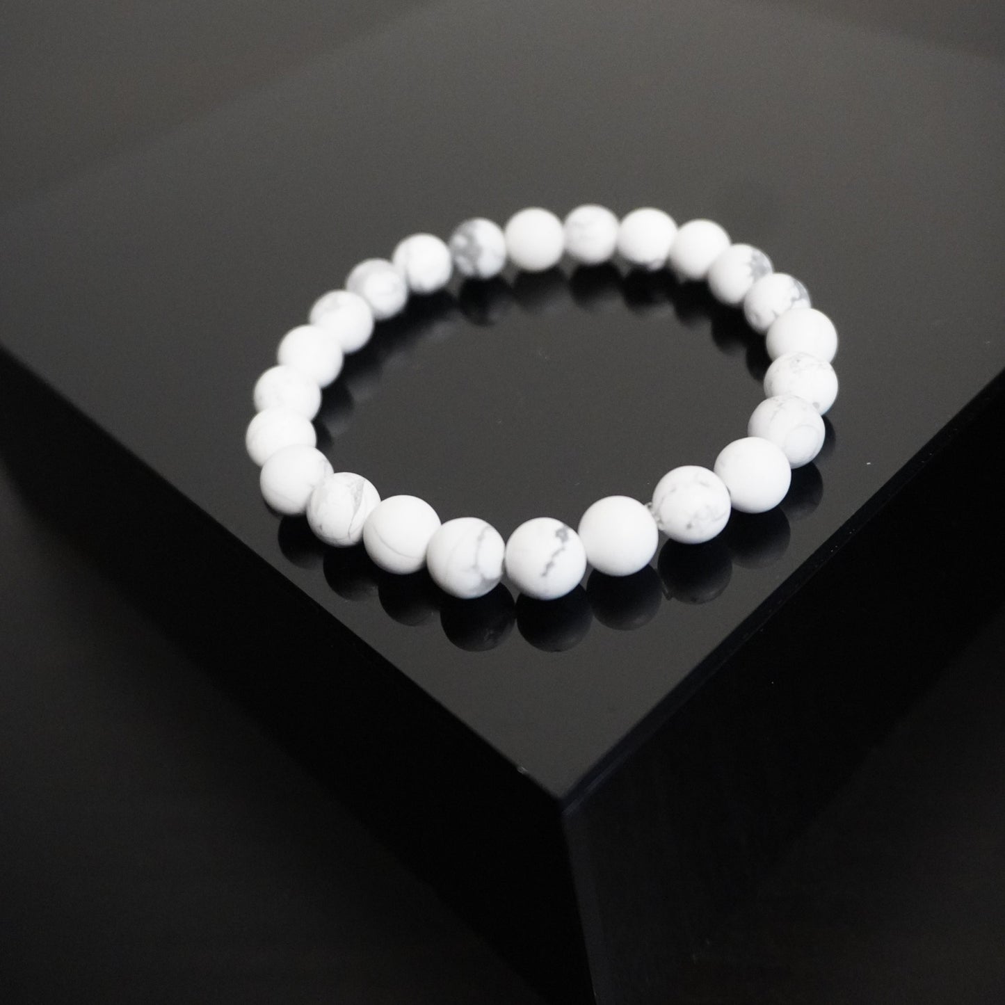 Howlite Beaded Bracelet - Elegant Matte White Handmade Jewelry, Unique Gemstone Accessory for Gift & Self-Care