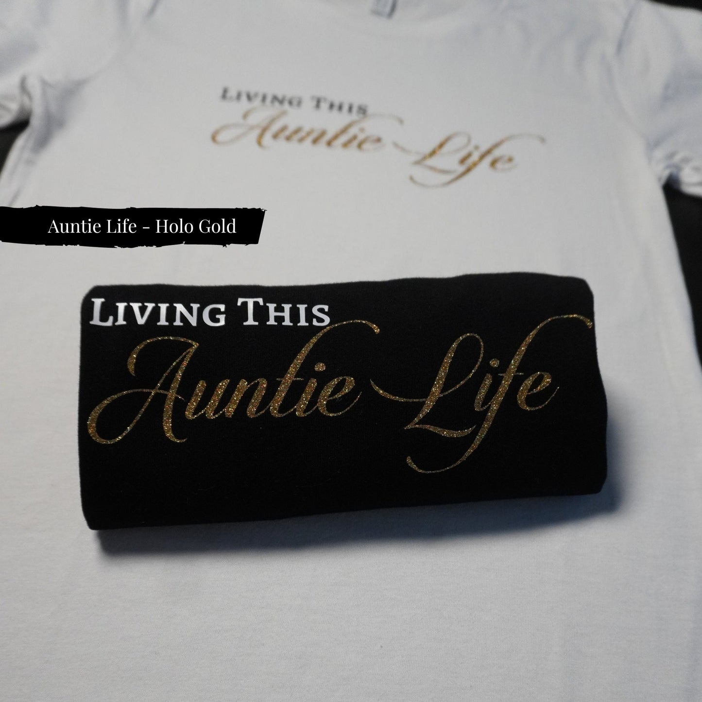 Chic Auntie Shirt: Glitter Gold Lettering, Trendy Aunt Tee