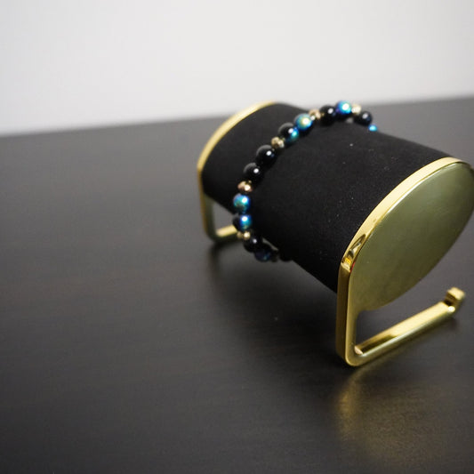 Handcrafted Black & Blue Glass Beaded Bracelet - Midnight Elegance
