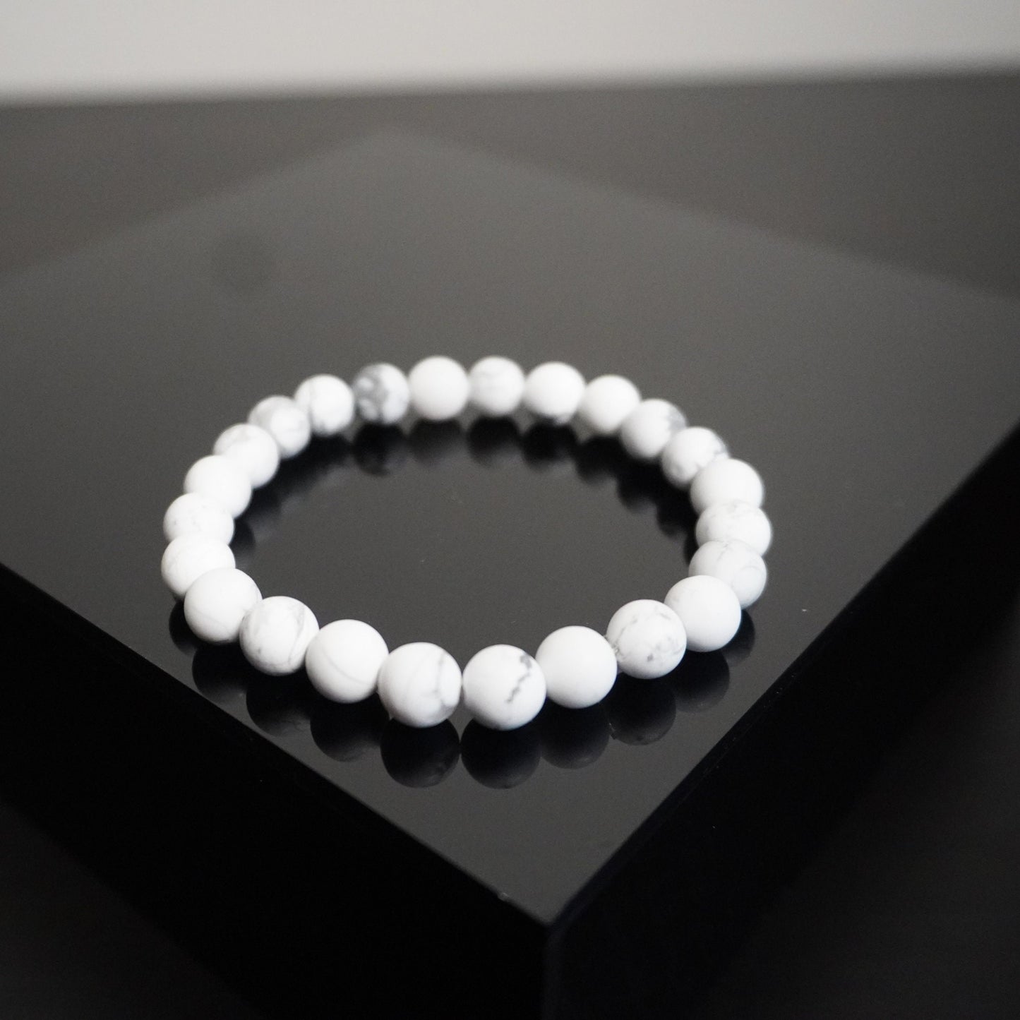 Howlite Beaded Bracelet - Elegant Matte White Handmade Jewelry, Unique Gemstone Accessory for Gift & Self-Care