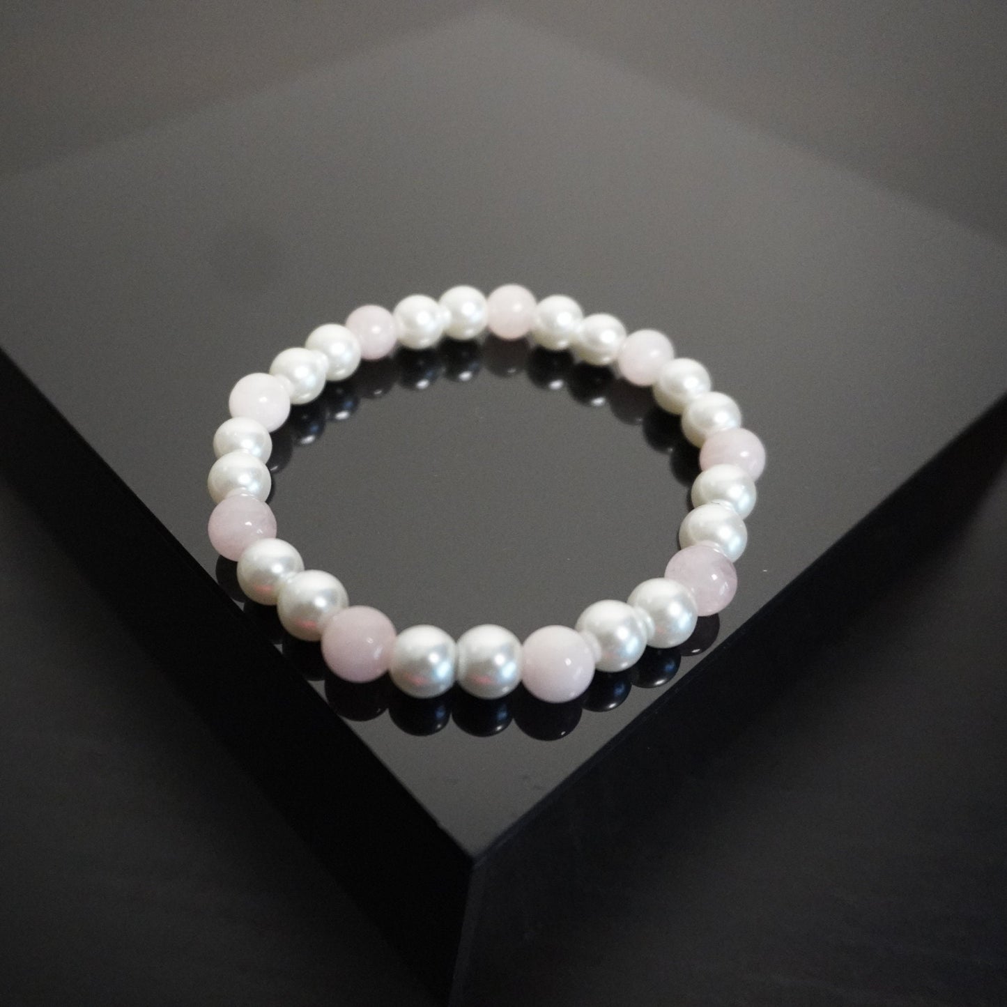 Handcrafted Pearl & Rose Quartz Bracelet: Feminine Beaded Jewelry
