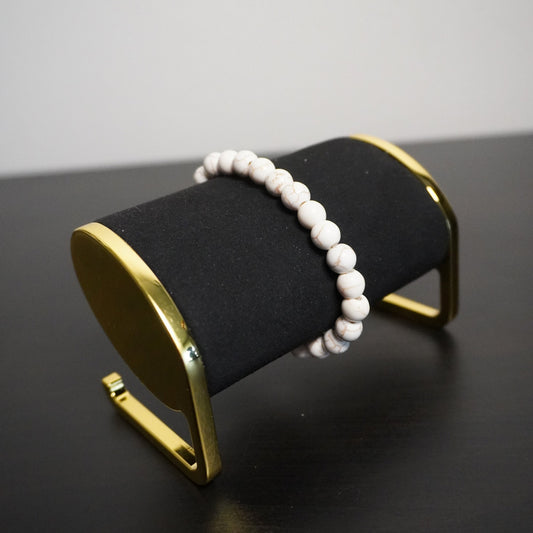 Handcrafted White Beaded Bracelet: Gold Accent Jewelry
