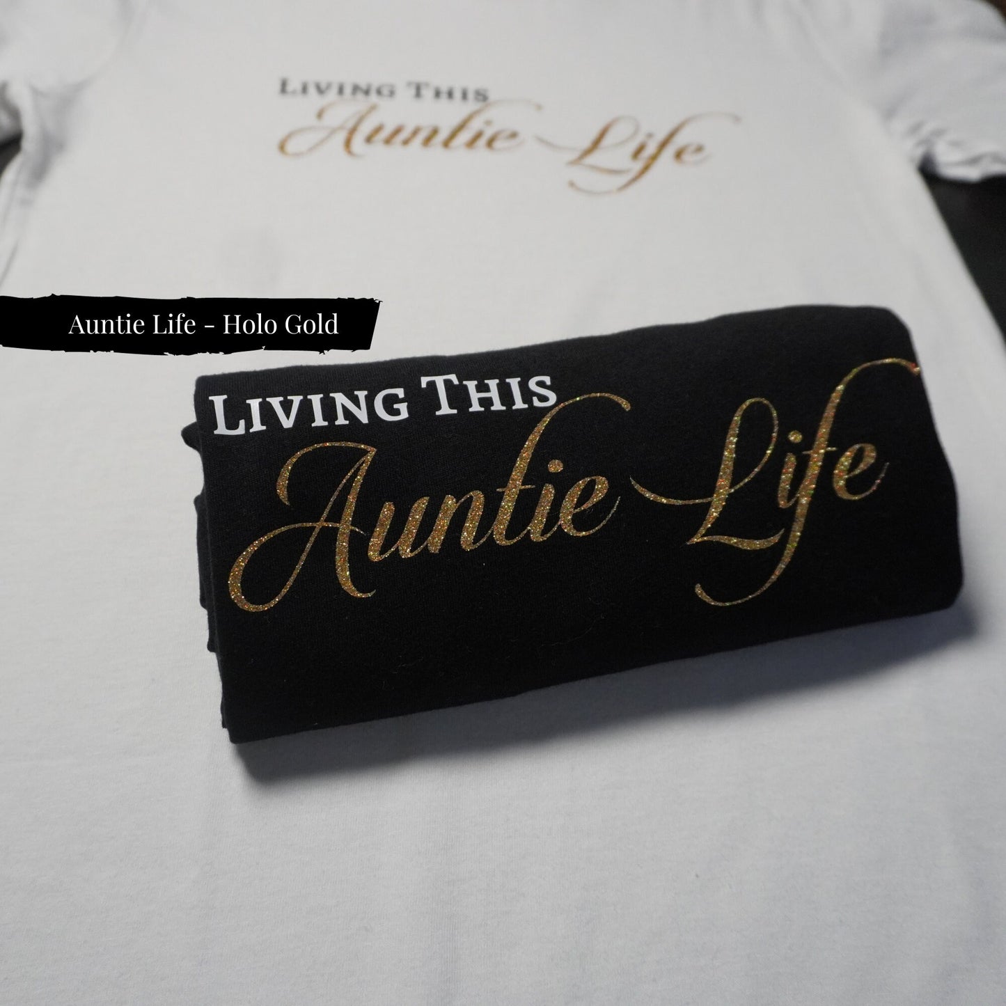Chic Auntie Shirt: Glitter Gold Lettering, Trendy Aunt Tee