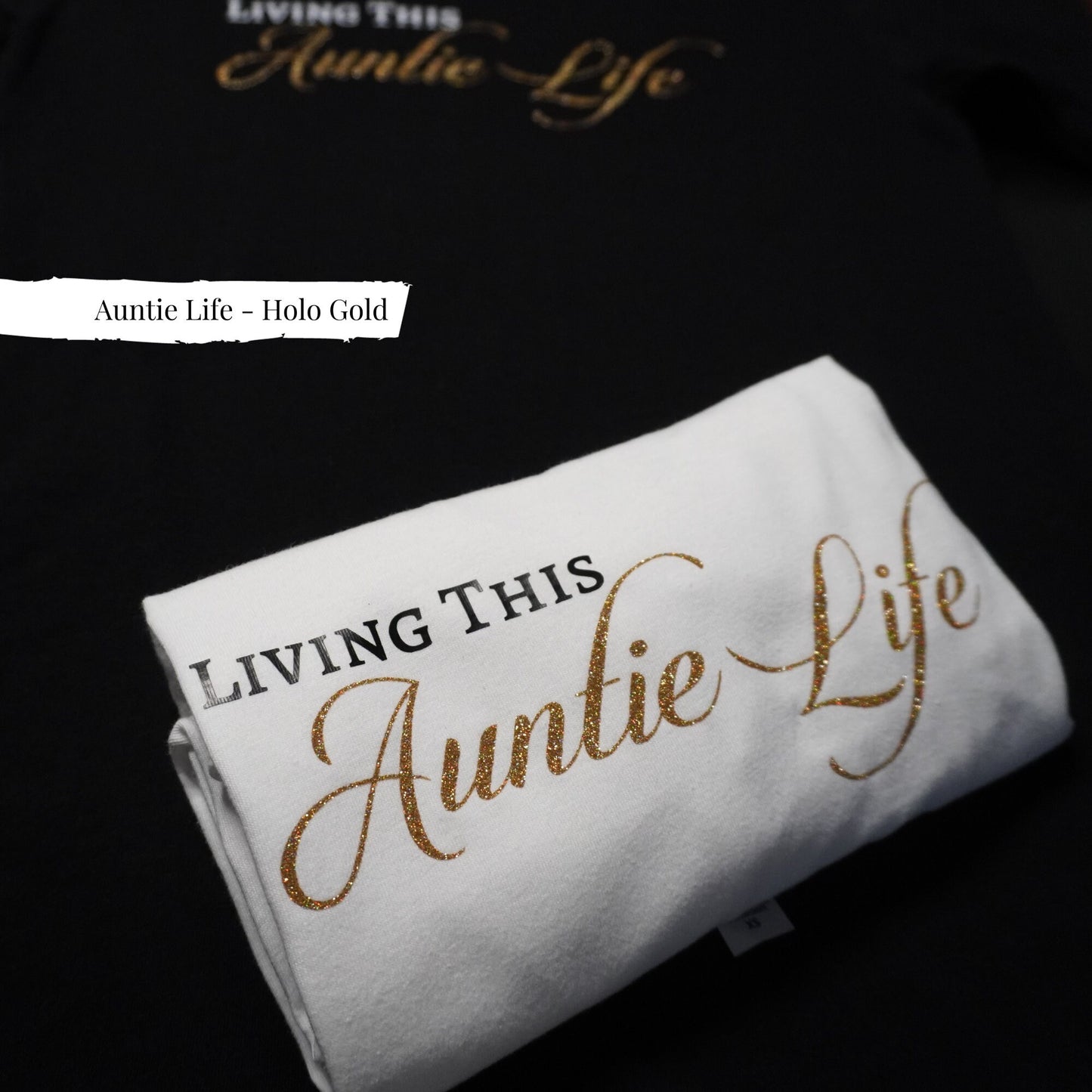 Chic Auntie Shirt: Glitter Gold Lettering, Trendy Aunt Tee