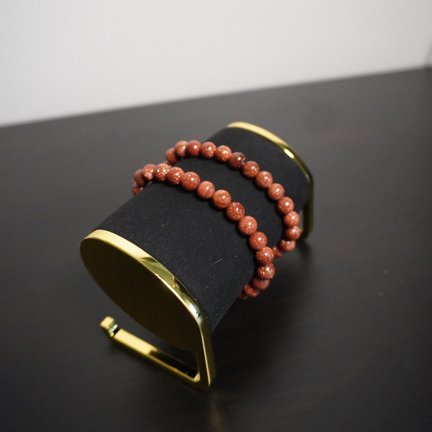 Handcrafted Goldstone Beaded Bracelet: Shimmering Elegant Jewelry