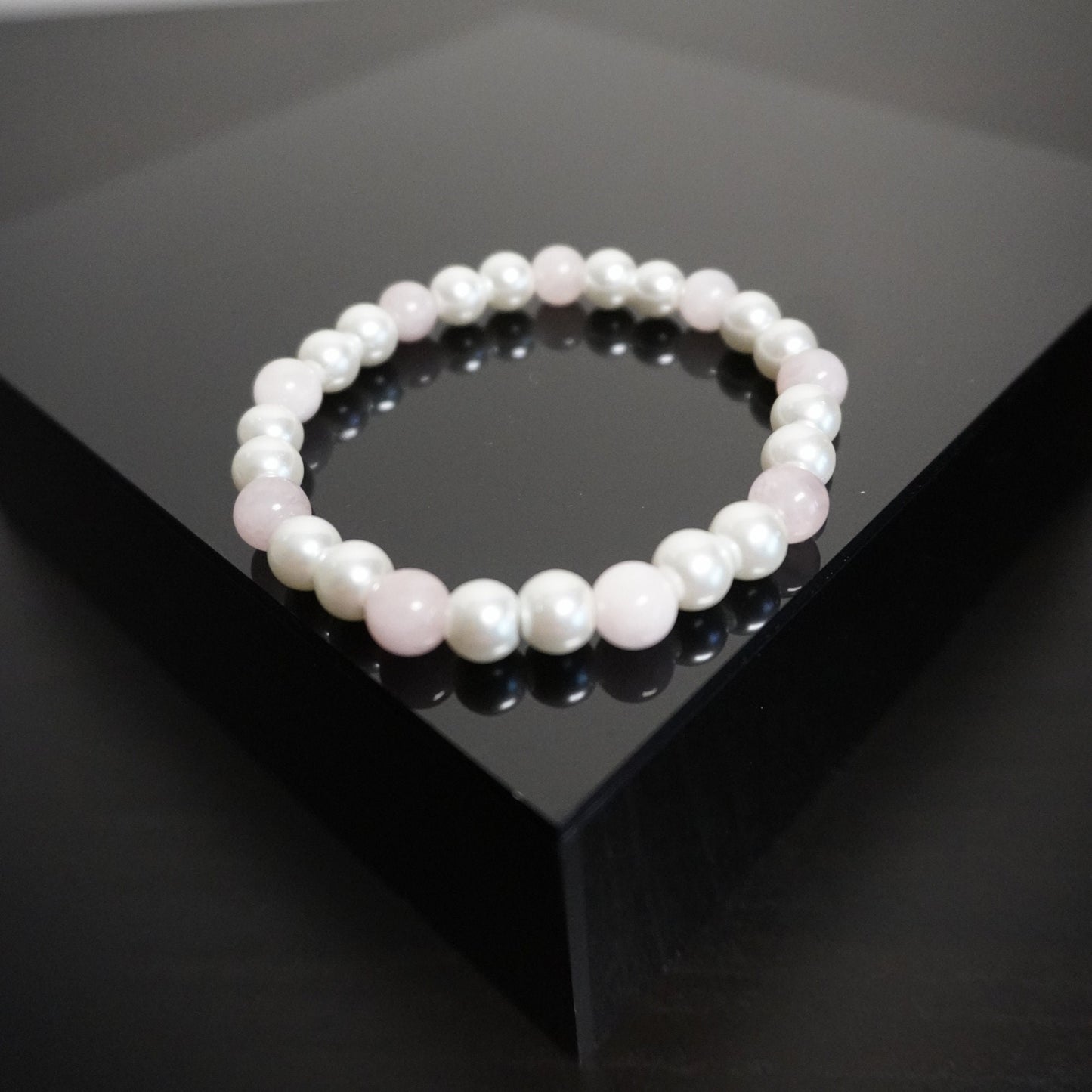 Handcrafted Pearl & Rose Quartz Bracelet: Feminine Beaded Jewelry