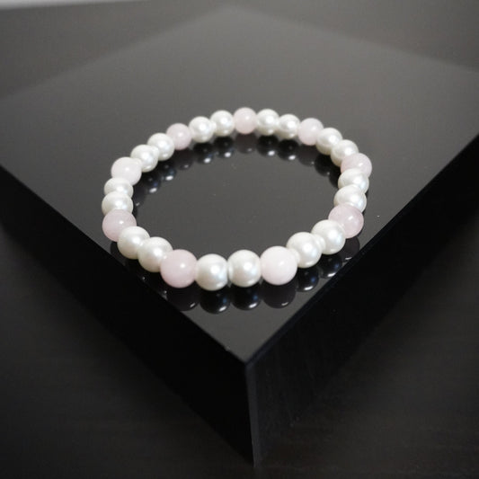 Handcrafted Pearl & Rose Quartz Bracelet: Feminine Beaded Jewelry