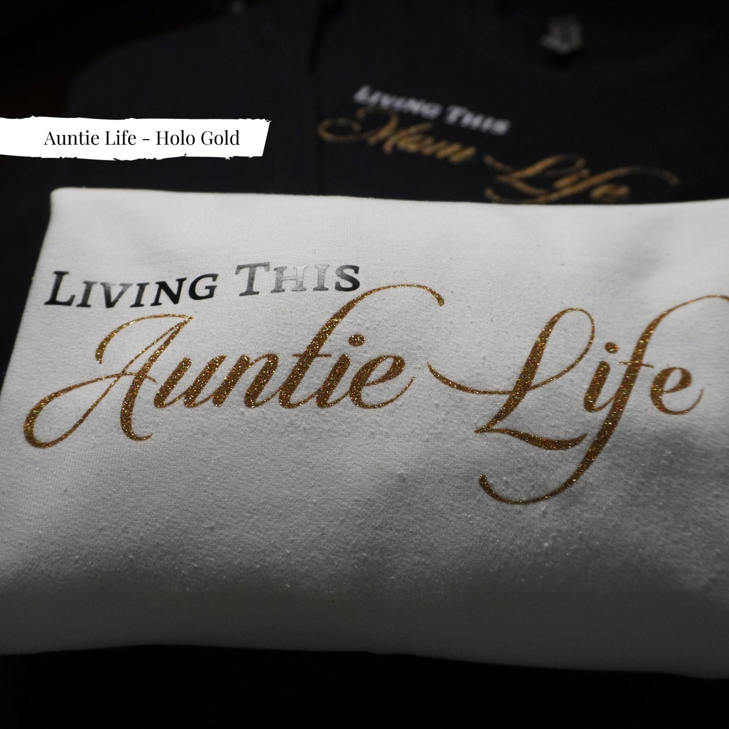 Fashionable Auntie - Chic Auntie Life Sweatshirt - Cozy Glitter Gold Lettering - Trendy Aunt Gift