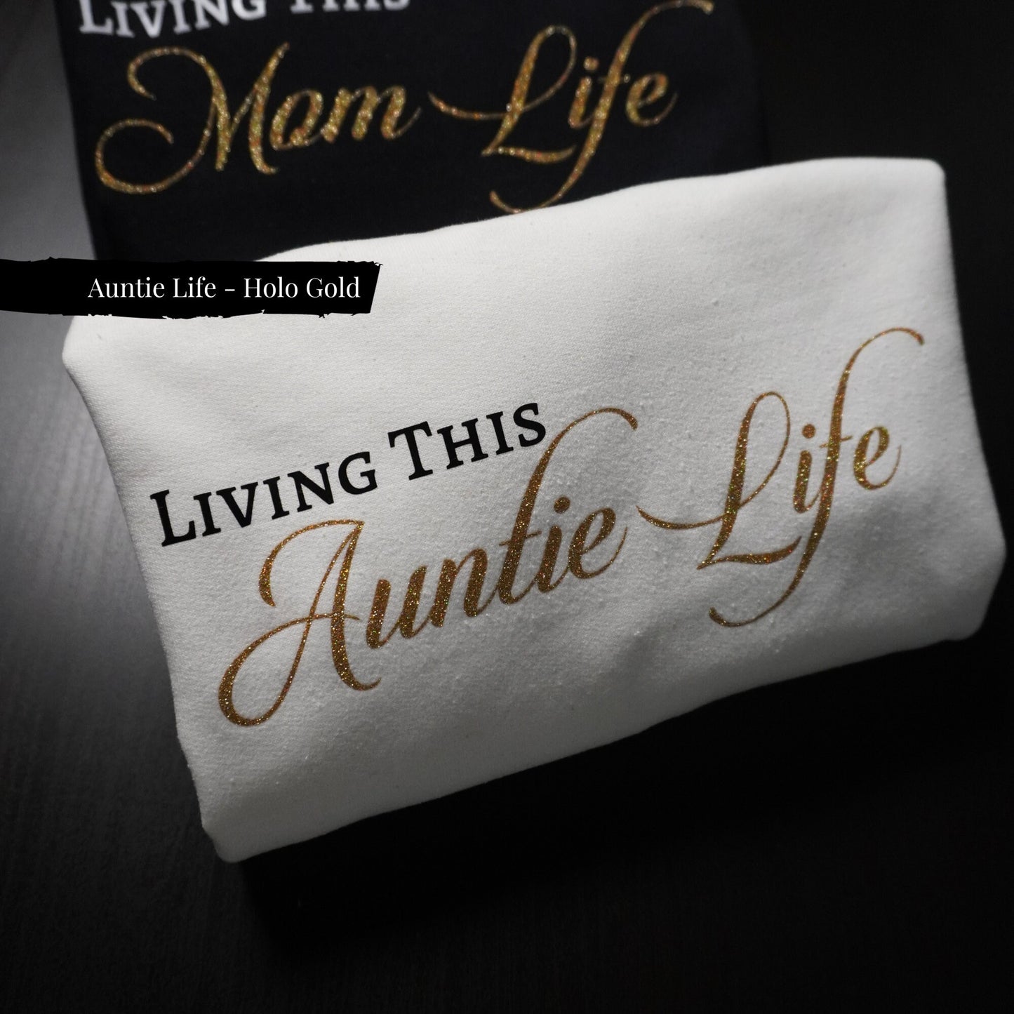 Fashionable Auntie - Chic Auntie Life Sweatshirt - Cozy Glitter Gold Lettering - Trendy Aunt Gift
