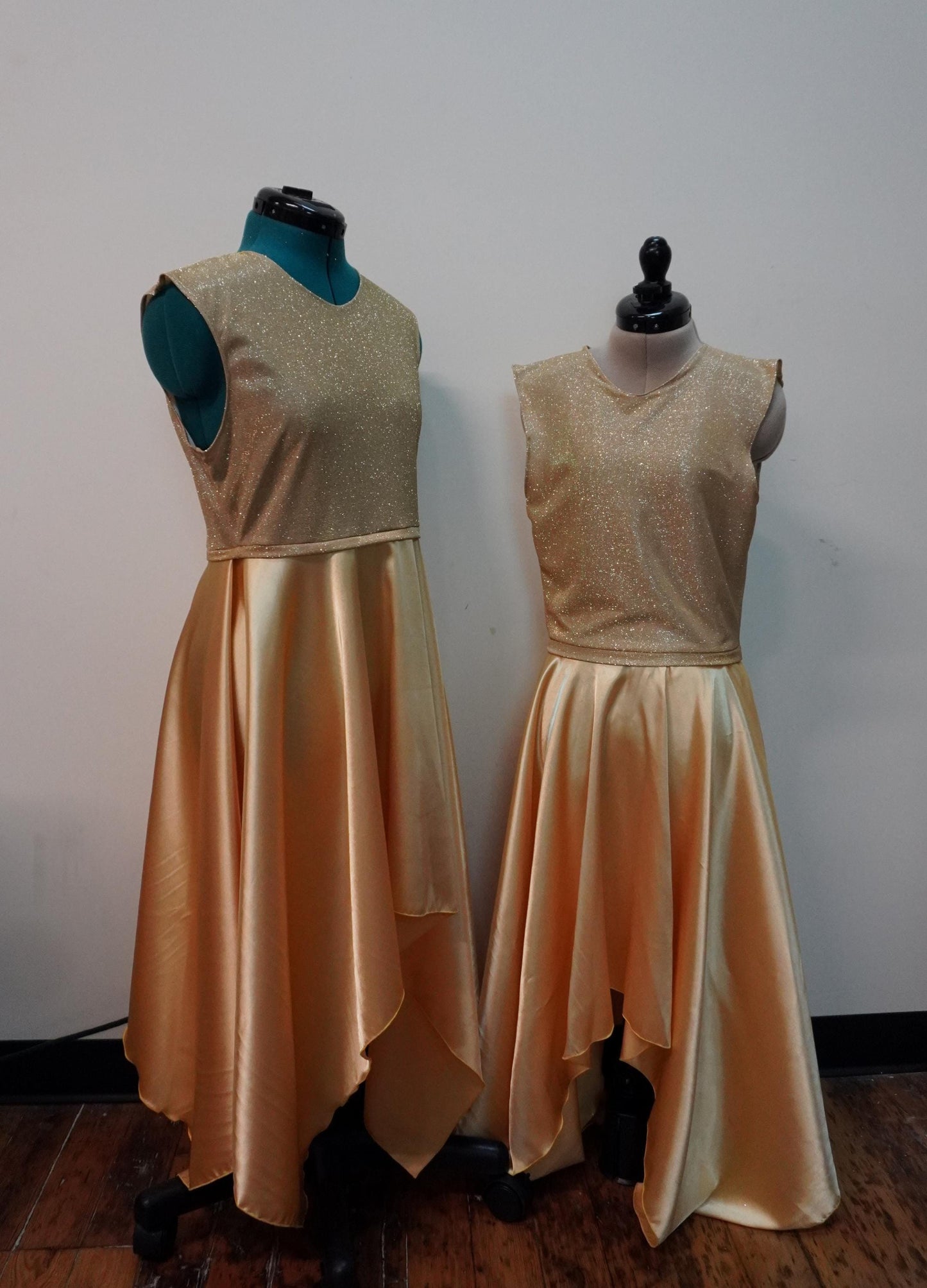 Adult Glitter Liturgical Dance Tunic: Flowing Handkerchief Hem, Custom Colors (Wide Waist)