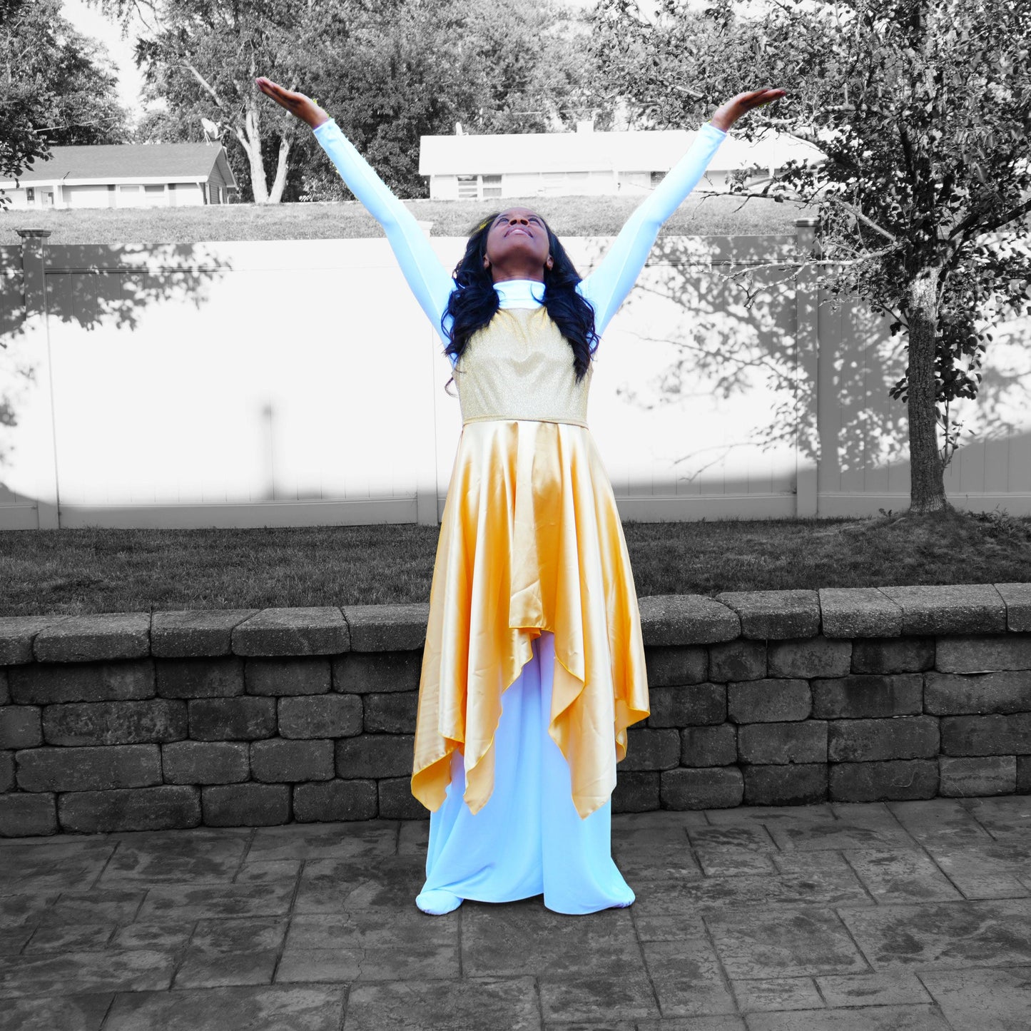 Youth Glitter Liturgical Dance Tunic: Flowing Handkerchief Hem, Worship Praise Dancewear